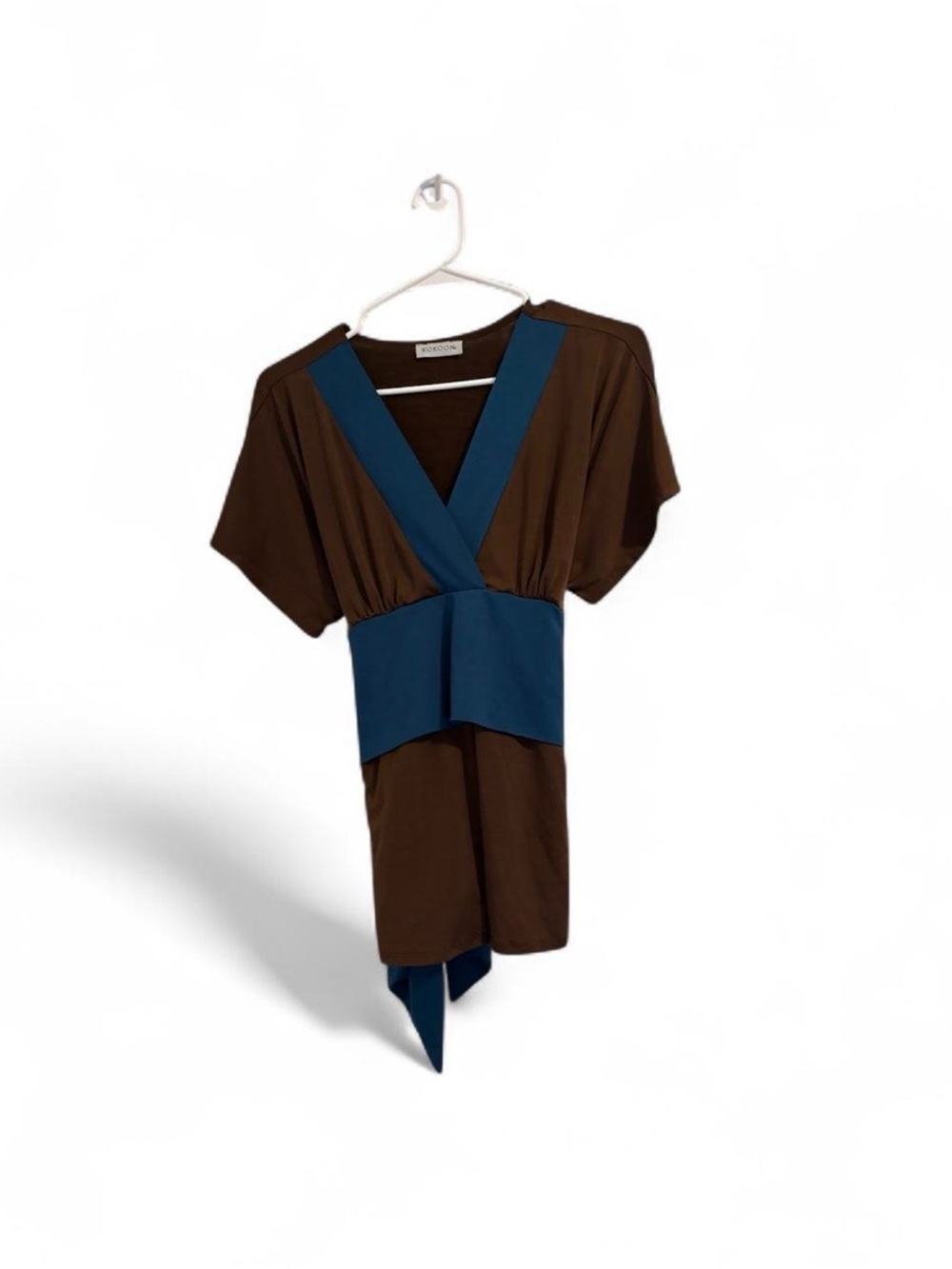 Y2K Kokoon Brown & Blue Tie-Back Top Size Medium–Boho Abstract Sleeveless Blouse